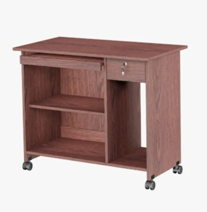 Computer desk or Office desk (wooden desk with shelves and drawer, on wheels)
