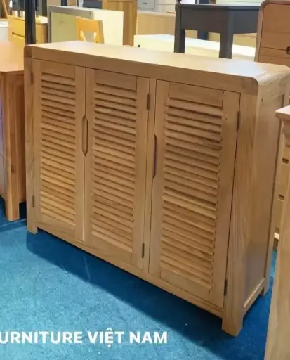 Natural Wood Sideboard with Louvered Doors